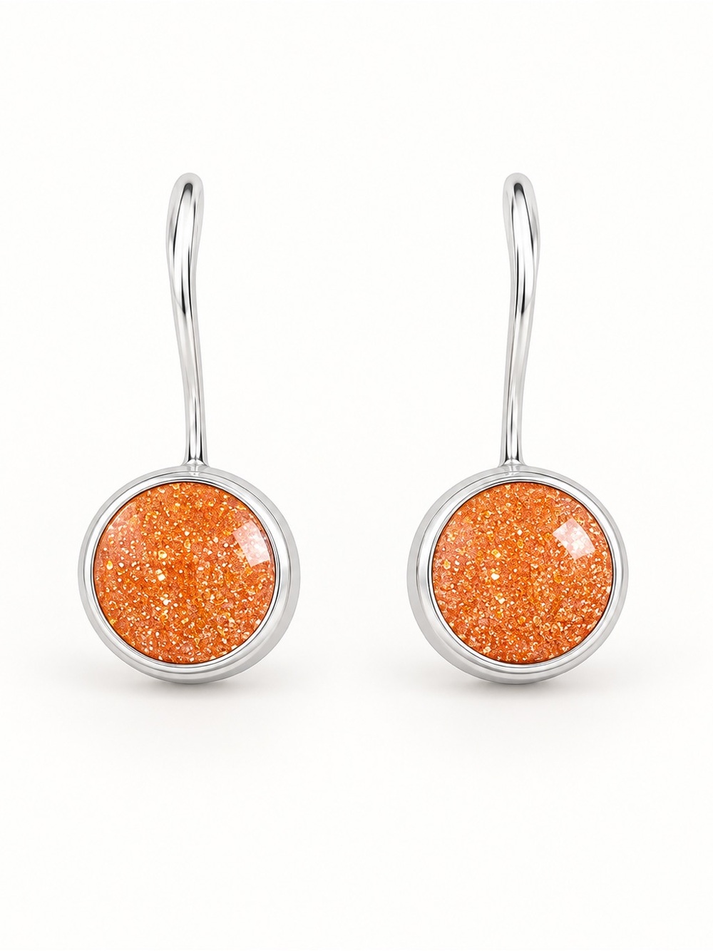 Sterling Silver Orange Druzy Drop Earrings